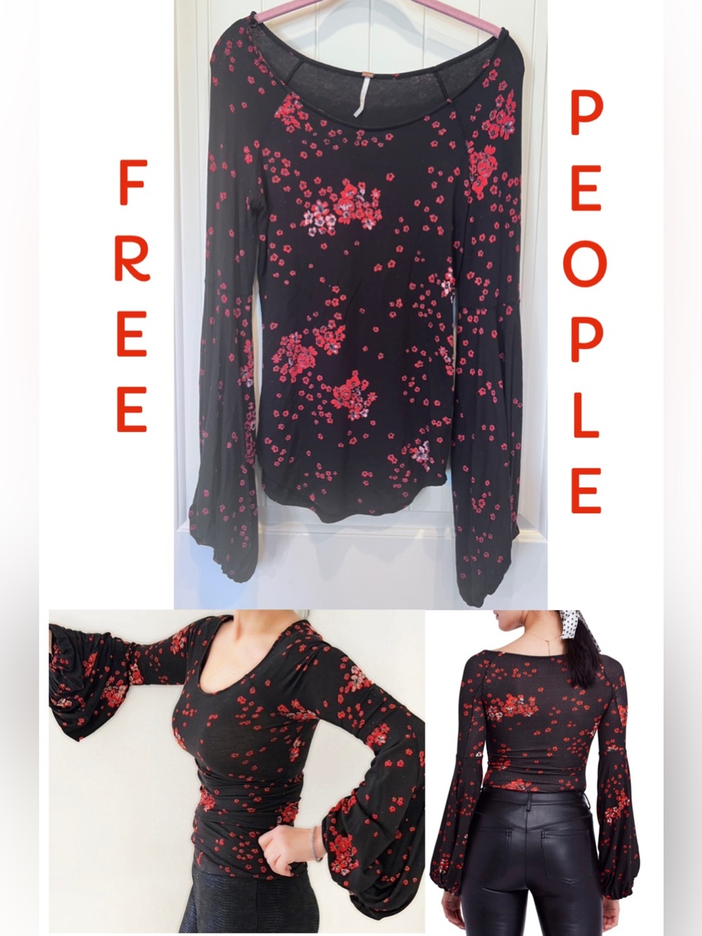 Free People To The Tropics Blouson Sleeve Top Shirt Ditsy Floral Sz Large